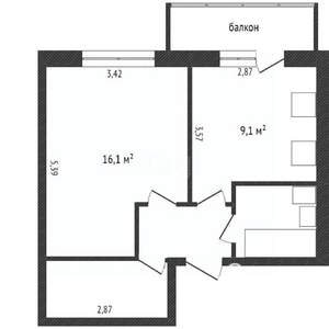 1-к квартира, на длительный срок, 37м2, 9/10 этаж