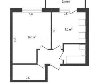 1-к квартира, на длительный срок, 37м2, 9/10 этаж