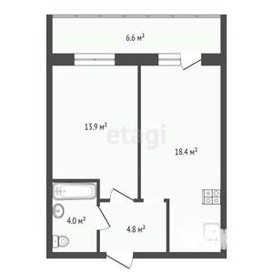 1-к квартира, вторичка, 44м2, 7/10 этаж