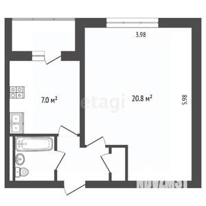 1-к квартира, вторичка, 35м2, 4/5 этаж