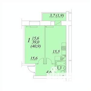 1-к квартира, строящийся дом, 41м2, 2/10 этаж