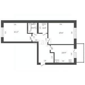 2-к квартира, вторичка, 60м2, 4/4 этаж