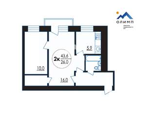 2-к квартира, вторичка, 44м2, 3/5 этаж