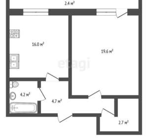 1-к квартира, вторичка, 49м2, 9/16 этаж