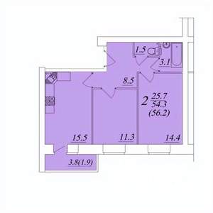 2-к квартира, строящийся дом, 56м2, 9/10 этаж