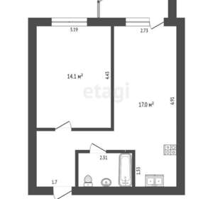 1-к квартира, вторичка, 41м2, 15/16 этаж