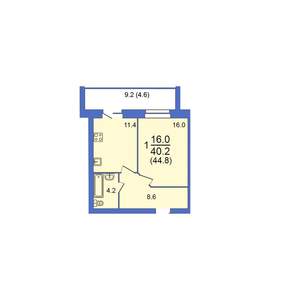 1-к квартира, строящийся дом, 45м2, 7/10 этаж
