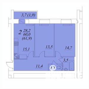 2-к квартира, строящийся дом, 62м2, 1/10 этаж