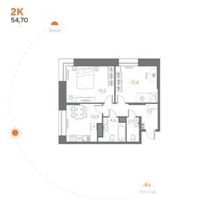 2-к квартира, вторичка, 55м2, 3/8 этаж