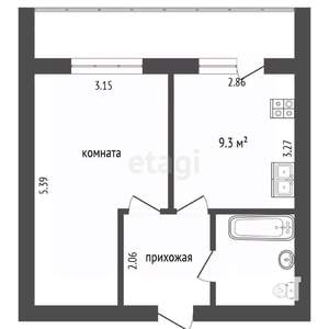 1-к квартира, вторичка, 32м2, 7/12 этаж