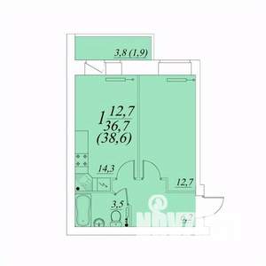 1-к квартира, строящийся дом, 39м2, 4/10 этаж