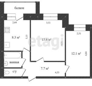 2-к квартира, вторичка, 51м2, 9/10 этаж