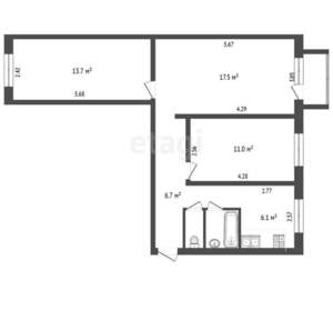 3-к квартира, вторичка, 59м2, 3/5 этаж