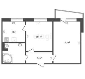 2-к квартира, вторичка, 53м2, 6/9 этаж