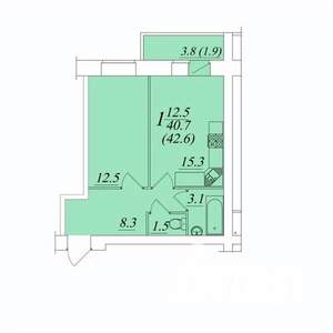 1-к квартира, строящийся дом, 43м2, 2/10 этаж