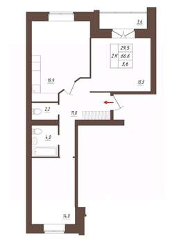 2-к квартира, строящийся дом, 67м2, 3/3 этаж