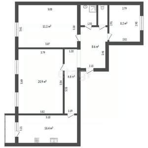 3-к квартира, вторичка, 82м2, 9/12 этаж