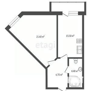1-к квартира, сданный дом, 44м2, 2/5 этаж