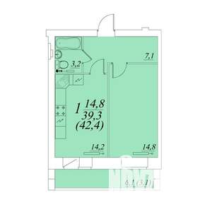 1-к квартира, строящийся дом, 42м2, 4/10 этаж