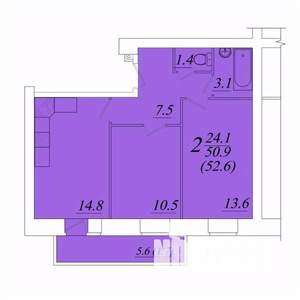 2-к квартира, строящийся дом, 53м2, 2/10 этаж