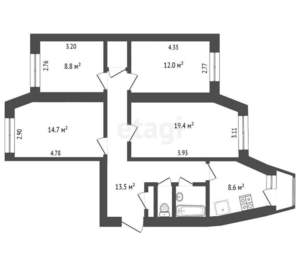 4-к квартира, вторичка, 83м2, 4/9 этаж