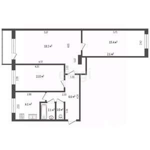 3-к квартира, вторичка, 60м2, 2/5 этаж