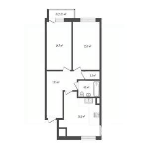 2-к квартира, вторичка, 68м2, 13/16 этаж