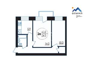 2-к квартира, вторичка, 44м2, 5/5 этаж