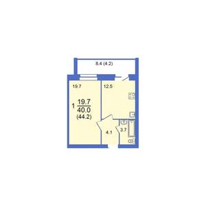 1-к квартира, строящийся дом, 44м2, 9/10 этаж