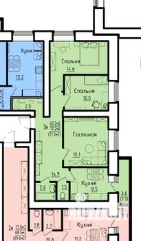 3-к квартира, вторичка, 71м2, 9/16 этаж