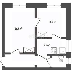 2-к квартира, вторичка, 43м2, 1/2 этаж