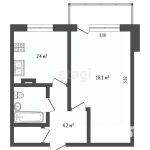 1-к квартира, вторичка, 35м2, 3/5 этаж