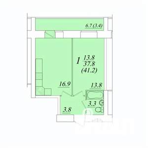 1-к квартира, строящийся дом, 41м2, 1/10 этаж