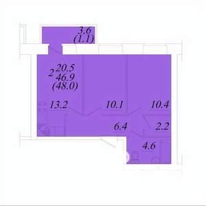 2-к квартира, строящийся дом, 48м2, 9/10 этаж
