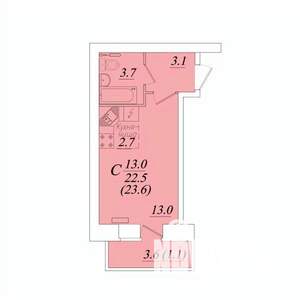 Студия квартира, строящийся дом, 24м2, 1/10 этаж
