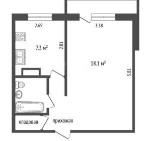 1-к квартира, вторичка, 34м2, 5/5 этаж