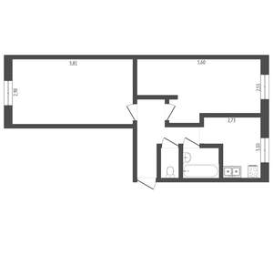 2-к квартира, вторичка, 48м2, 1/5 этаж