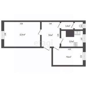 2-к квартира, вторичка, 41м2, 1/2 этаж