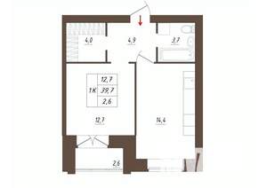 1-к квартира, строящийся дом, 40м2, 1/3 этаж