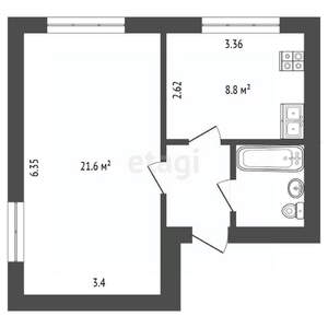 1-к квартира, вторичка, 37м2, 1/5 этаж