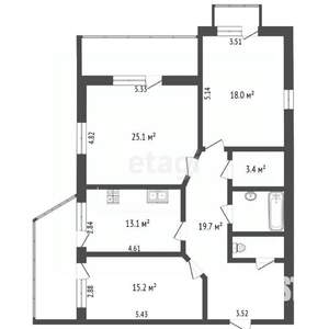 3-к квартира, вторичка, 101м2, 4/5 этаж