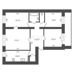 4-к квартира, вторичка, 78м2, 1/5 этаж