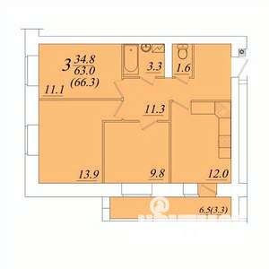 3-к квартира, строящийся дом, 66м2, 4/10 этаж