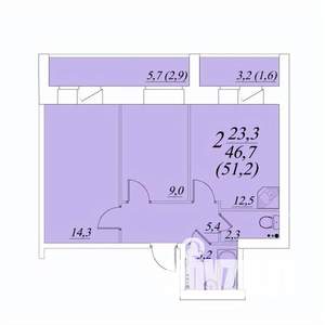 2-к квартира, строящийся дом, 51м2, 10/10 этаж