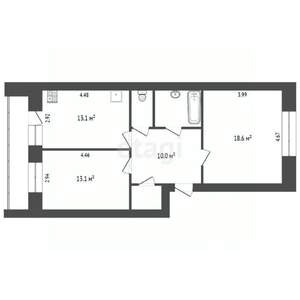 2-к квартира, вторичка, 63м2, 4/6 этаж