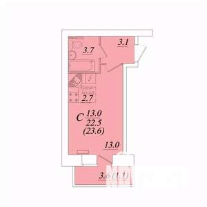 Студия квартира, строящийся дом, 24м2, 6/10 этаж