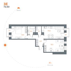 2-к квартира, вторичка, 74м2, 6/8 этаж