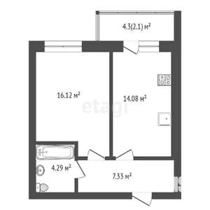 1-к квартира, вторичка, 44м2, 5/6 этаж