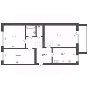 3-к квартира, вторичка, 65м2, 1/5 этаж