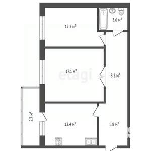 2-к квартира, вторичка, 63м2, 3/6 этаж